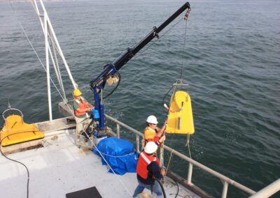 Two CHIRP towfish are deployed from RV LIGHTNING using crane & A-frame